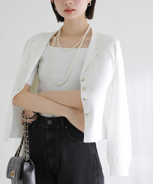 La TOTALITE（ラトータリテ）の「【洗える】開襟アンサンブル（ニット/セーター・レディース・ホワイト/ネイビー/グリーン・FREE）」の4枚目の写真