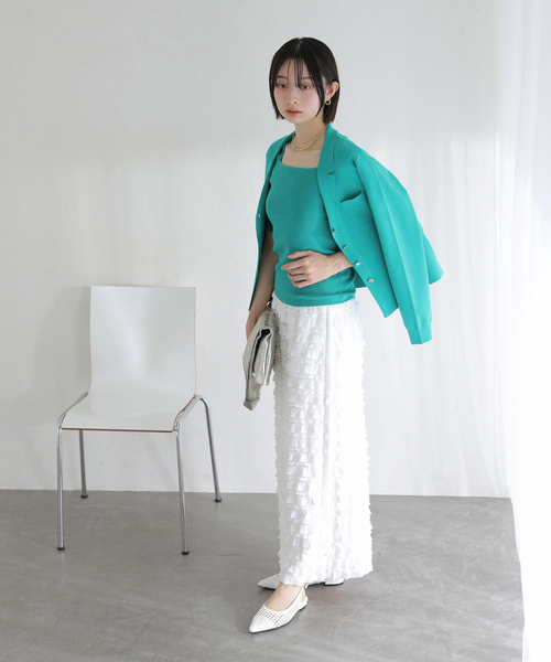 La TOTALITE（ラトータリテ）の「【洗える】開襟アンサンブル（ニット/セーター・レディース・ホワイト/ネイビー/グリーン・FREE）」の5枚目の写真