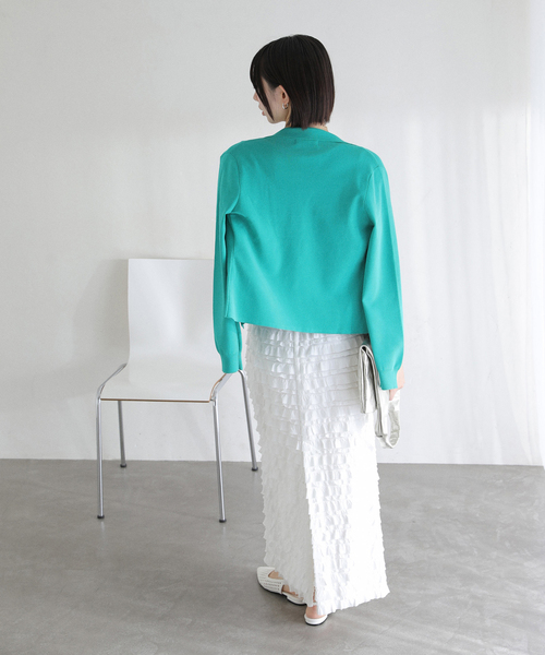 La TOTALITE（ラトータリテ）の「【洗える】開襟アンサンブル（ニット/セーター・レディース・ホワイト/ネイビー/グリーン・FREE）」の7枚目の写真