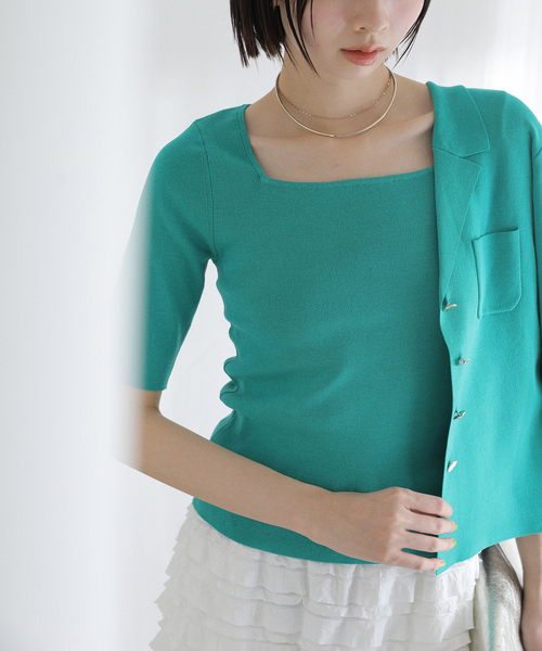 La TOTALITE（ラトータリテ）の「【洗える】開襟アンサンブル（ニット/セーター・レディース・ホワイト/ネイビー/グリーン・FREE）」の10枚目の写真