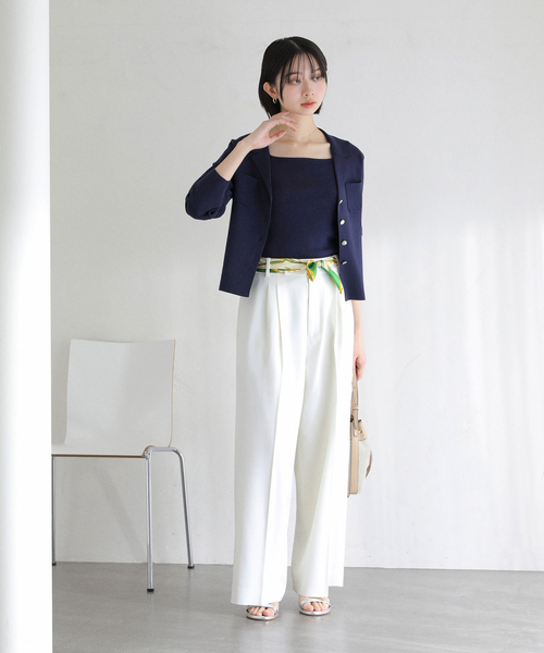 La TOTALITE（ラトータリテ）の「【洗える】開襟アンサンブル（ニット/セーター・レディース・ホワイト/ネイビー/グリーン・FREE）」の12枚目の写真