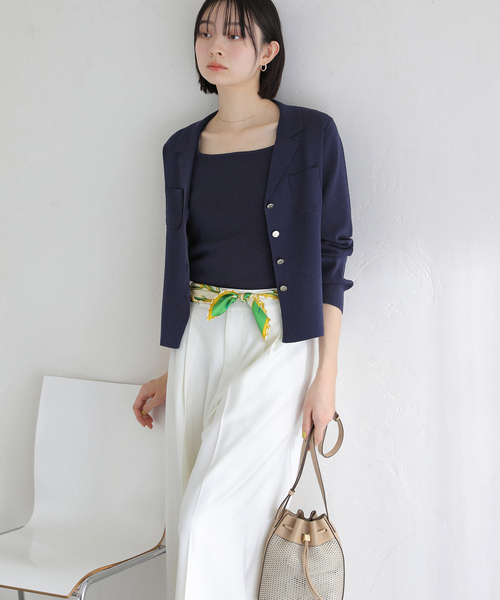 La TOTALITE（ラトータリテ）の「【洗える】開襟アンサンブル（ニット/セーター・レディース・ホワイト/ネイビー/グリーン・FREE）」の14枚目の写真