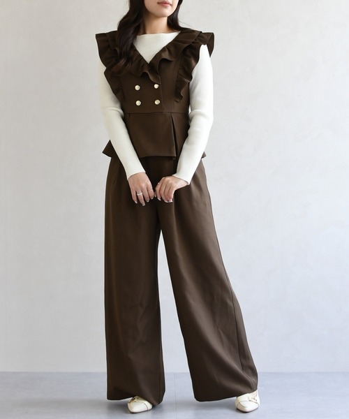 31 Sons de mode（トランテアン　ソン　ドゥ　モード）の「2026春夏新作 フリルコンビネゾン（つなぎ/オールインワン・レディース・ブラック/ブラウン/ベージュ・S/M）」の14枚目の写真