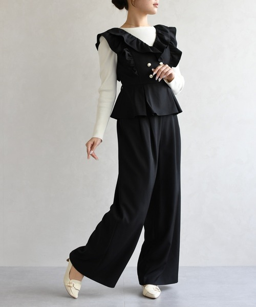 31 Sons de mode（トランテアン　ソン　ドゥ　モード）の「2026春夏新作 フリルコンビネゾン（つなぎ/オールインワン・レディース・ブラック/ブラウン/ベージュ・S/M）」の17枚目の写真