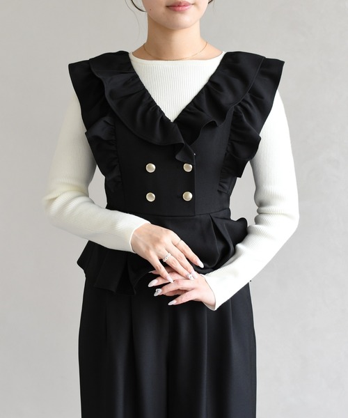 31 Sons de mode（トランテアン　ソン　ドゥ　モード）の「2026春夏新作 フリルコンビネゾン（つなぎ/オールインワン・レディース・ブラック/ブラウン/ベージュ・S/M）」の15枚目の写真