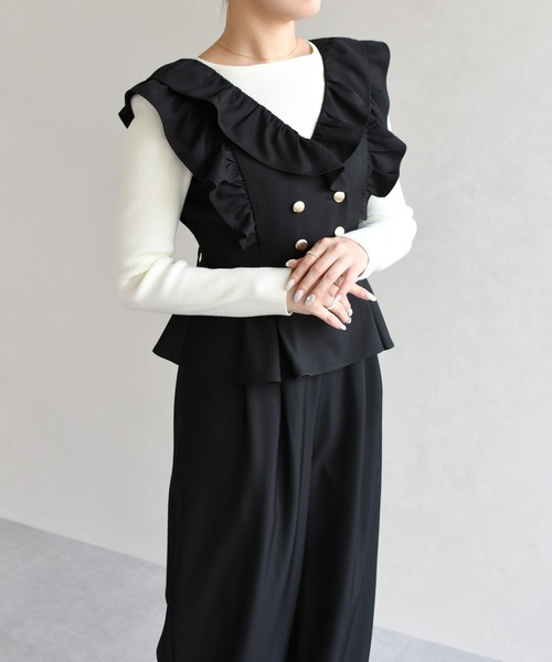 31 Sons de mode（トランテアン　ソン　ドゥ　モード）の「2026春夏新作 フリルコンビネゾン（つなぎ/オールインワン・レディース・ブラック/ブラウン/ベージュ・S/M）」の16枚目の写真