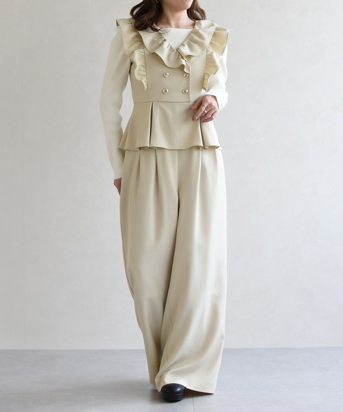 31 Sons de mode（トランテアン　ソン　ドゥ　モード）の「2026春夏新作 フリルコンビネゾン（つなぎ/オールインワン・レディース・ブラック/ブラウン/ベージュ・S/M）」の5枚目の写真