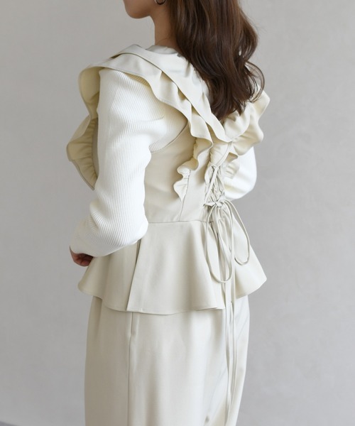 31 Sons de mode（トランテアン　ソン　ドゥ　モード）の「2026春夏新作 フリルコンビネゾン（つなぎ/オールインワン・レディース・ブラック/ブラウン/ベージュ・S/M）」の9枚目の写真