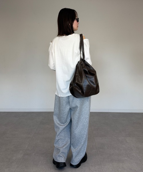 mellomela.（メロメラ）の「オープンショルダーロンT（Tシャツ/カットソー・レディース・ブラック/オフホワイト/杢グレー・M-L）」の15枚目の写真