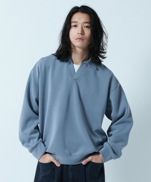 セール】【LUXURY+EASY】DRAPE FABLIC SKIPPER DESIGN POLO SWEAT