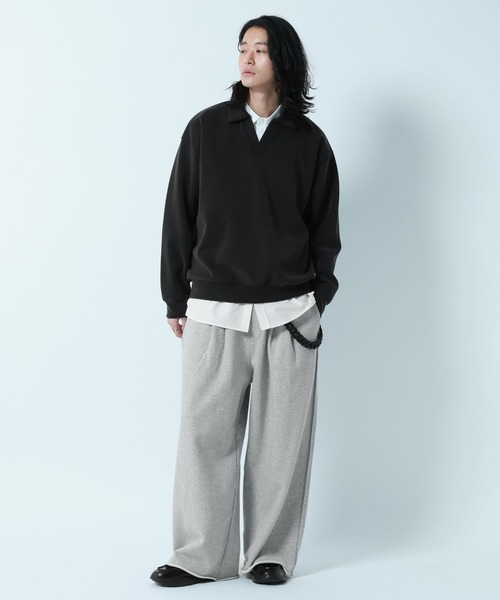 RAGEBLUE(レイジブルー)の「【LUXURY+EASY】DRAPE FABLIC SKIPPER DESIGN POLO SWEAT / ラグイージー/スキッパーポロスウェット(スウェット・メンズ・グレー系その他/ライトブルー/ブラック・LARGE/MEDIUM)」の5枚目の写真