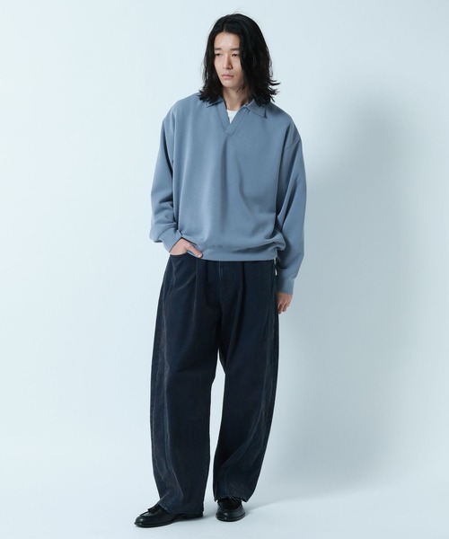 RAGEBLUE(レイジブルー)の「【LUXURY+EASY】DRAPE FABLIC SKIPPER DESIGN POLO SWEAT / ラグイージー/スキッパーポロスウェット(スウェット・メンズ・グレー系その他/ライトブルー/ブラック・LARGE/MEDIUM)」の20枚目の写真
