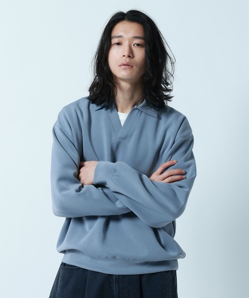 RAGEBLUE(レイジブルー)の「【LUXURY+EASY】DRAPE FABLIC SKIPPER DESIGN POLO SWEAT / ラグイージー/スキッパーポロスウェット(スウェット・メンズ・グレー系その他/ライトブルー/ブラック・LARGE/MEDIUM)」の17枚目の写真