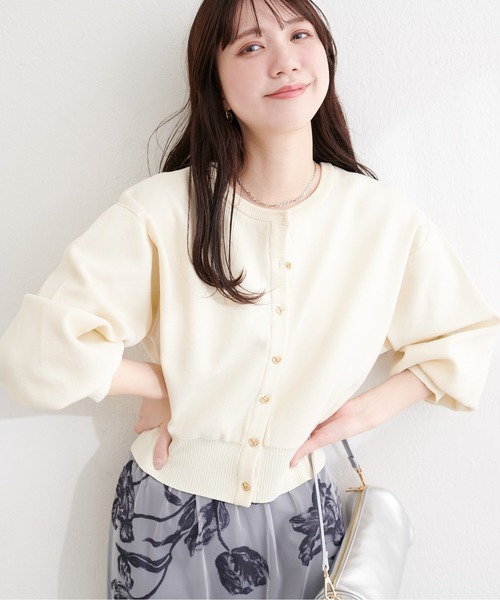 natural couture(ナチュラルクチュール)の「お家で洗えるちびハート釦カーディガン(カーディガン/ボレロ・レディース・ピンク/ブラック/サックスブルー/オフホワイト/ネイビー/ミント/イエロー・FREE)」の13枚目の写真