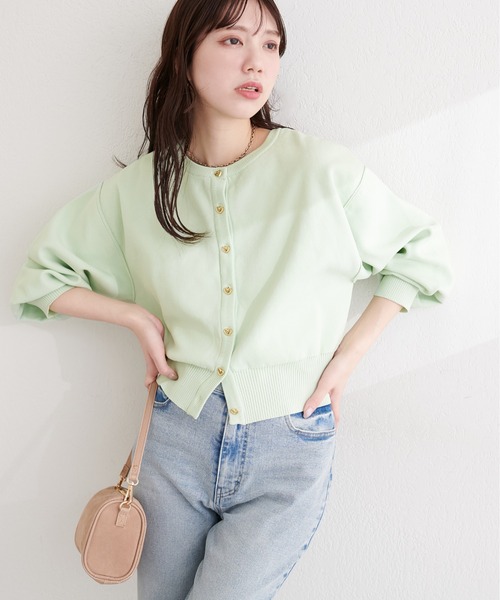 natural couture(ナチュラルクチュール)の「お家で洗えるちびハート釦カーディガン(カーディガン/ボレロ・レディース・ピンク/ブラック/サックスブルー/オフホワイト/ネイビー/ミント/イエロー・FREE)」の21枚目の写真