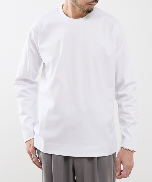 MEN'S MELROSE(メンズメルローズ)の「COOL TOUCH COTTON / シルケットスムーススタンダード長袖Tシャツ(Tシャツ/カットソー・メンズ・ブラック/ネイビー/ホワイト/グレー・4/3/5)」の1枚目の写真