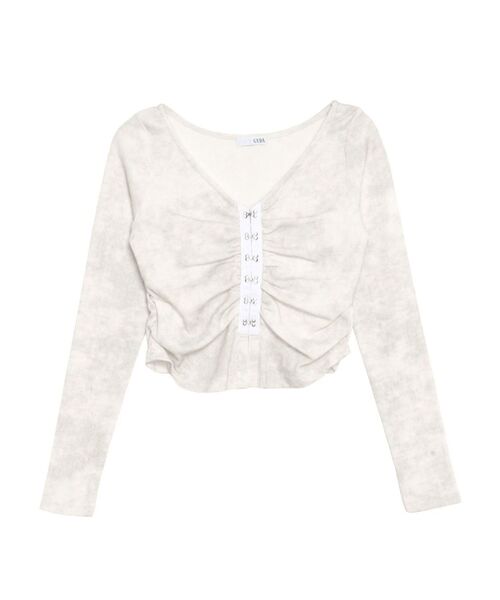 GYDA（ジェイダ）の「【WEB限定】【TINY低身長さん向け】HOOK ME UPギャザーショートトップス（Tシャツ/カットソー・レディース・オフホワイト/チャコールグレー・FREE）」の17枚目の写真