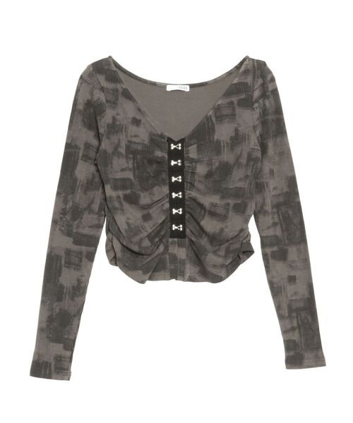 GYDA（ジェイダ）の「【WEB限定】【TINY低身長さん向け】HOOK ME UPギャザーショートトップス（Tシャツ/カットソー・レディース・オフホワイト/チャコールグレー・FREE）」の18枚目の写真