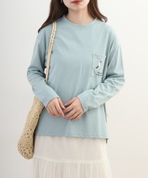 ポケット1ポイント刺繍プルオーバー　アオアシカツオドリ 長袖Tシャツ