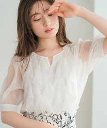 MISCH MASCH | 2026春夏新作 パウダーシフォンバー付きラッフル5分袖ブラウス(シャツ/ブラウス)