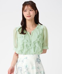 MISCH MASCH | 2026春夏新作 パウダーシフォンバー付きラッフル5分袖ブラウス(シャツ/ブラウス)