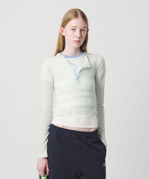 NICE WEATHER＞トリム ヘンリーネックカットソー（Tシャツ/カットソー