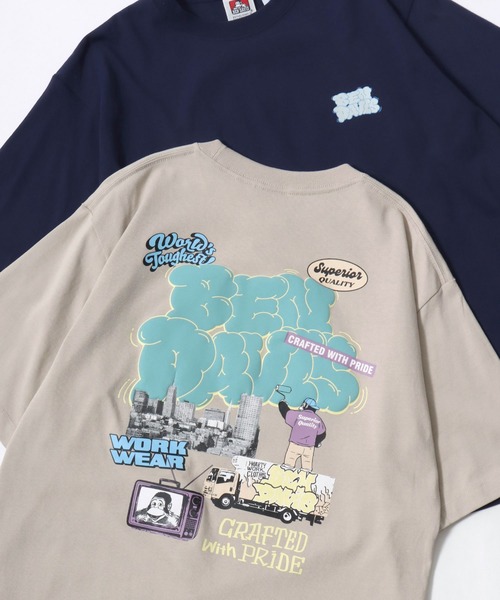 BEN DAVIS(ベンデイビス)の「BEN DAVIS/ベンデイビス OVERLAP COOL TEE/オーバーサイズ 接触冷感 ストリート ロゴ ワンポイント 半袖Tシャツ/レディース メンズ(Tシャツ/カットソー・メンズ・ブラック/ホワイト/ベージュ/ネイビー・M/L/XL)」の3枚目の写真
