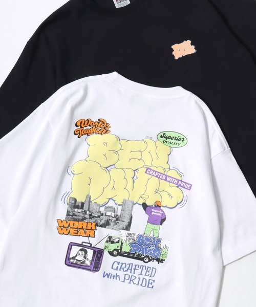 BEN DAVIS(ベンデイビス)の「BEN DAVIS/ベンデイビス OVERLAP COOL TEE/オーバーサイズ 接触冷感 ストリート ロゴ ワンポイント 半袖Tシャツ/レディース メンズ(Tシャツ/カットソー・メンズ・ブラック/ホワイト/ベージュ/ネイビー・M/L/XL)」の1枚目の写真