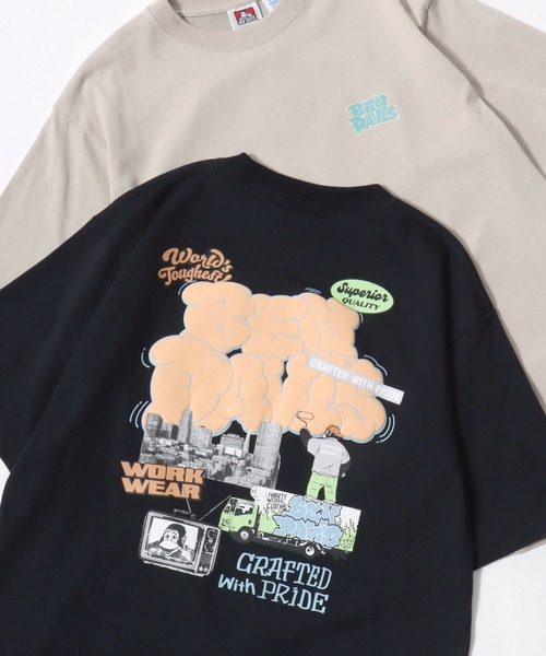 BEN DAVIS(ベンデイビス)の「BEN DAVIS/ベンデイビス OVERLAP COOL TEE/オーバーサイズ 接触冷感 ストリート ロゴ ワンポイント 半袖Tシャツ/レディース メンズ(Tシャツ/カットソー・メンズ・ブラック/ホワイト/ベージュ/ネイビー・M/L/XL)」の2枚目の写真