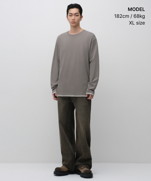 MUSINSA STANDARD（ムシンサスタンダード）の「CR レイヤードヘム長袖Tシャツ[トープ]（Tシャツ/カットソー・メンズ・その他・3XL/SMALL/MEDIUM/LARGE/X-LARGE/2XL）」の2枚目の写真