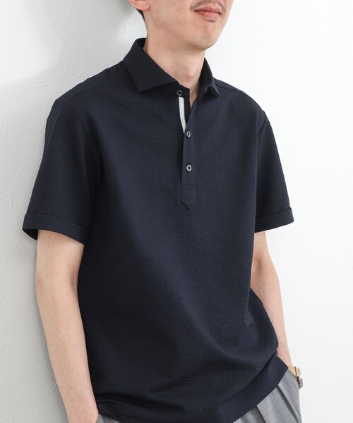 NOLLEY’S（ノーリーズ）の「《ビジカジ対応》サッカーテープポロシャツ / ビズポロ /26SS（ポロシャツ・メンズ・オフホワイト/ブルー系その他/ネイビー・L/M/XL/S）」の3枚目の写真