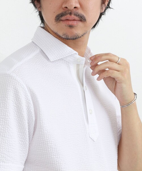 NOLLEY’S(ノーリーズ)の「【BECシリーズ】《ビジカジ対応》サッカーテープポロシャツ / ビズポロ /26SS(ポロシャツ・メンズ・オフホワイト/ブルー系その他/ネイビー・L/M/XL/S)」の4枚目の写真