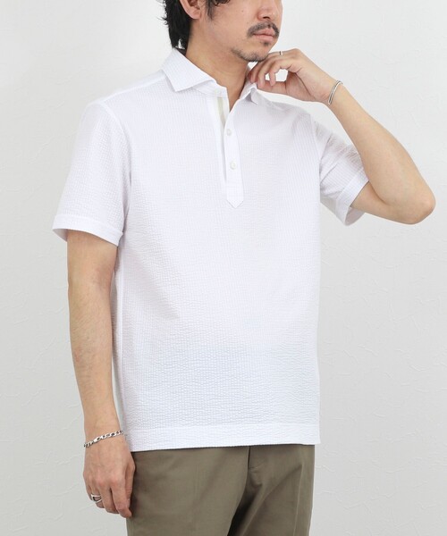 NOLLEY’S(ノーリーズ)の「【BECシリーズ】《ビジカジ対応》サッカーテープポロシャツ / ビズポロ /26SS(ポロシャツ・メンズ・オフホワイト/ブルー系その他/ネイビー・L/M/XL/S)」の6枚目の写真