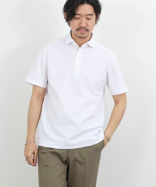 NOLLEY’S(ノーリーズ)の「【BECシリーズ】《ビジカジ対応》サッカーテープポロシャツ / ビズポロ /26SS(ポロシャツ・メンズ・オフホワイト/ブルー系その他/ネイビー・L/M/XL/S)」の7枚目の写真