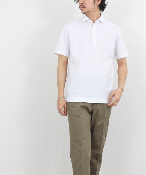 NOLLEY’S(ノーリーズ)の「【BECシリーズ】《ビジカジ対応》サッカーテープポロシャツ / ビズポロ /26SS(ポロシャツ・メンズ・オフホワイト/ブルー系その他/ネイビー・L/M/XL/S)」の8枚目の写真