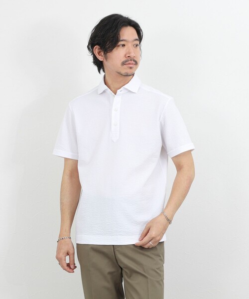 NOLLEY’S(ノーリーズ)の「【BECシリーズ】《ビジカジ対応》サッカーテープポロシャツ / ビズポロ /26SS(ポロシャツ・メンズ・オフホワイト/ブルー系その他/ネイビー・L/M/XL/S)」の9枚目の写真