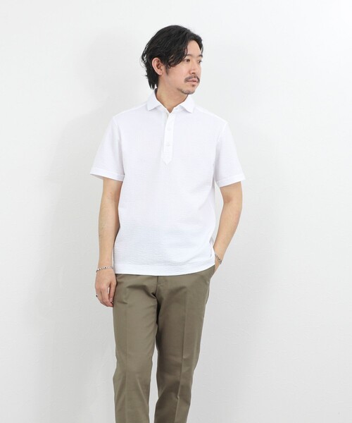 NOLLEY’S(ノーリーズ)の「【BECシリーズ】《ビジカジ対応》サッカーテープポロシャツ / ビズポロ /26SS(ポロシャツ・メンズ・オフホワイト/ブルー系その他/ネイビー・L/M/XL/S)」の12枚目の写真