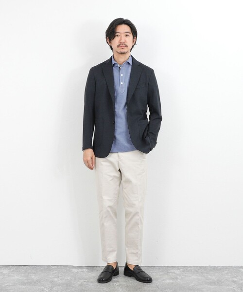 NOLLEY’S（ノーリーズ）の「《ビジカジ対応》サッカーテープポロシャツ / ビズポロ /26SS（ポロシャツ・メンズ・オフホワイト/ブルー系その他/ネイビー・L/M/XL/S）」の4枚目の写真