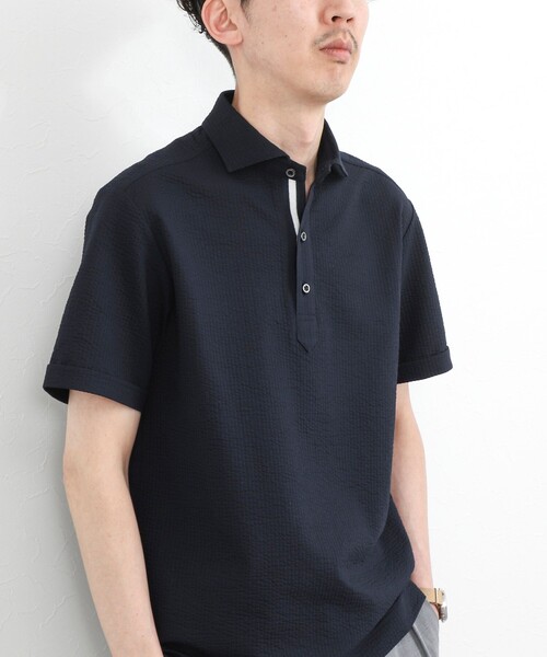 NOLLEY’S（ノーリーズ）の「《ビジカジ対応》サッカーテープポロシャツ / ビズポロ /26SS（ポロシャツ・メンズ・オフホワイト/ブルー系その他/ネイビー・L/M/XL/S）」の7枚目の写真