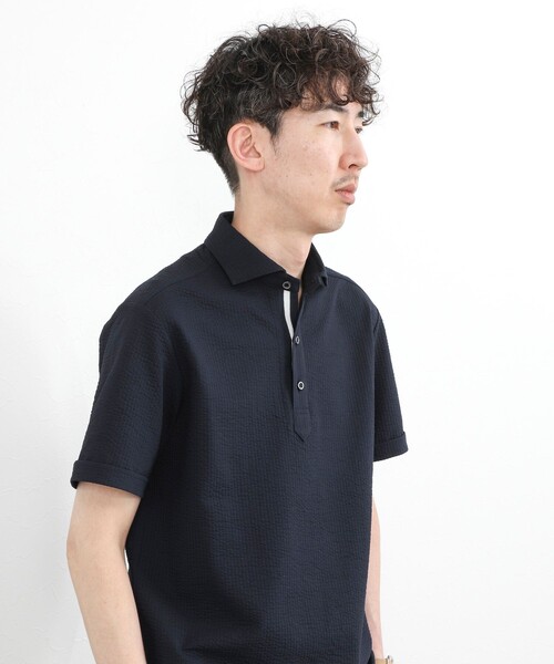 NOLLEY’S（ノーリーズ）の「《ビジカジ対応》サッカーテープポロシャツ / ビズポロ /26SS（ポロシャツ・メンズ・オフホワイト/ブルー系その他/ネイビー・L/M/XL/S）」の8枚目の写真