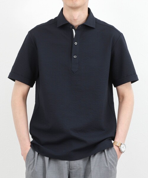 NOLLEY’S（ノーリーズ）の「《ビジカジ対応》サッカーテープポロシャツ / ビズポロ /26SS（ポロシャツ・メンズ・オフホワイト/ブルー系その他/ネイビー・L/M/XL/S）」の9枚目の写真