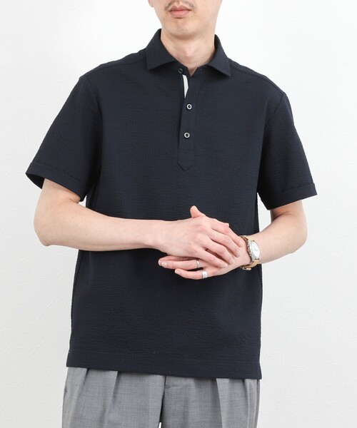 NOLLEY’S（ノーリーズ）の「《ビジカジ対応》サッカーテープポロシャツ / ビズポロ /26SS（ポロシャツ・メンズ・オフホワイト/ブルー系その他/ネイビー・L/M/XL/S）」の10枚目の写真