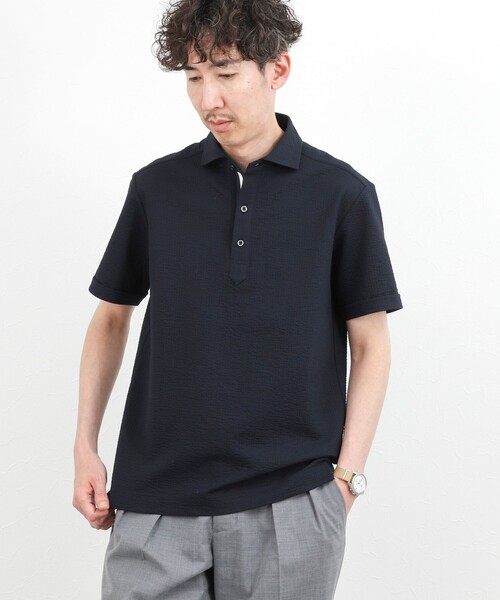 NOLLEY’S（ノーリーズ）の「《ビジカジ対応》サッカーテープポロシャツ / ビズポロ /26SS（ポロシャツ・メンズ・オフホワイト/ブルー系その他/ネイビー・L/M/XL/S）」の11枚目の写真