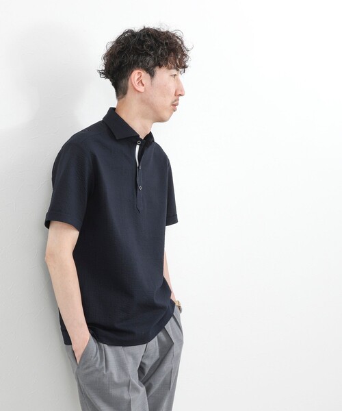 NOLLEY’S（ノーリーズ）の「《ビジカジ対応》サッカーテープポロシャツ / ビズポロ /26SS（ポロシャツ・メンズ・オフホワイト/ブルー系その他/ネイビー・L/M/XL/S）」の13枚目の写真