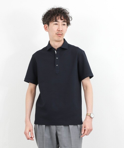 NOLLEY’S（ノーリーズ）の「《ビジカジ対応》サッカーテープポロシャツ / ビズポロ /26SS（ポロシャツ・メンズ・オフホワイト/ブルー系その他/ネイビー・L/M/XL/S）」の14枚目の写真