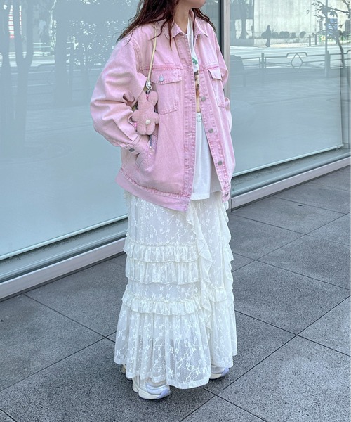 PILIT(ピリット)の「color denim big jacket(デニムジャケット・レディース・ピンク/イエロー・MEDIUM)」の7枚目の写真