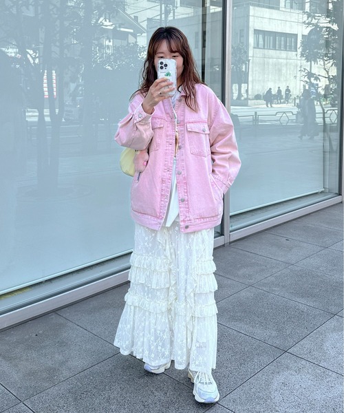 PILIT(ピリット)の「color denim big jacket(デニムジャケット・レディース・ピンク/イエロー・MEDIUM)」の8枚目の写真