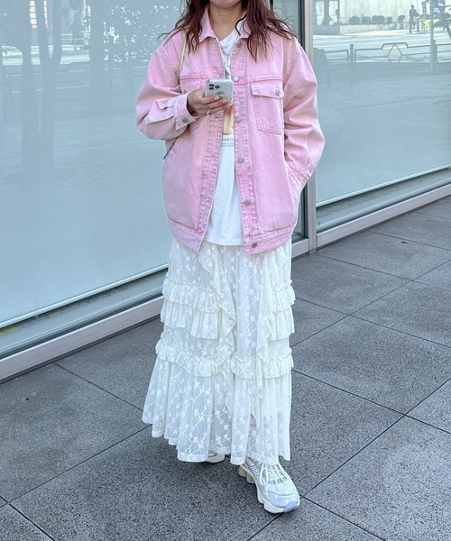 PILIT(ピリット)の「color denim big jacket(デニムジャケット・レディース・ピンク/イエロー・MEDIUM)」の9枚目の写真
