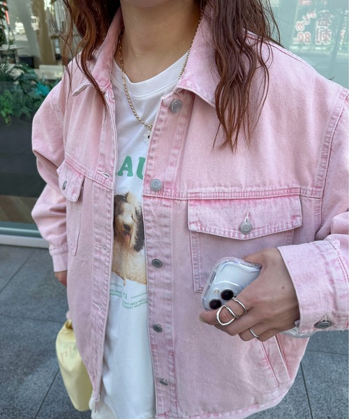 PILIT(ピリット)の「color denim big jacket(デニムジャケット・レディース・ピンク/イエロー・MEDIUM)」の15枚目の写真
