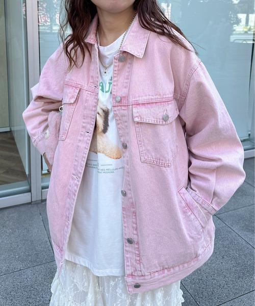 PILIT(ピリット)の「color denim big jacket(デニムジャケット・レディース・ピンク/イエロー・MEDIUM)」の11枚目の写真